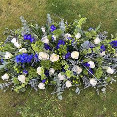 Blue &amp; White Casket Spray