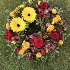 Red &amp; Yellow funeral wreath